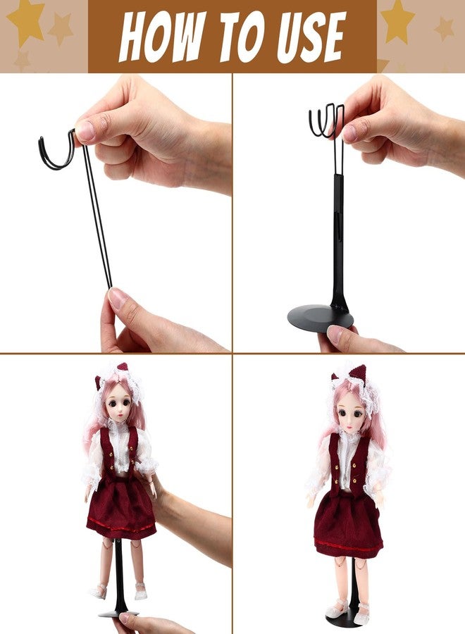Yaocom 12 Pcs Doll Stands for 8 to 12 Inch Dolls Action Figure Stands 2 Styles Adjustable Doll Display Holder Rack with Expandable Waist Wire for Home Shop(Black) - Image 3